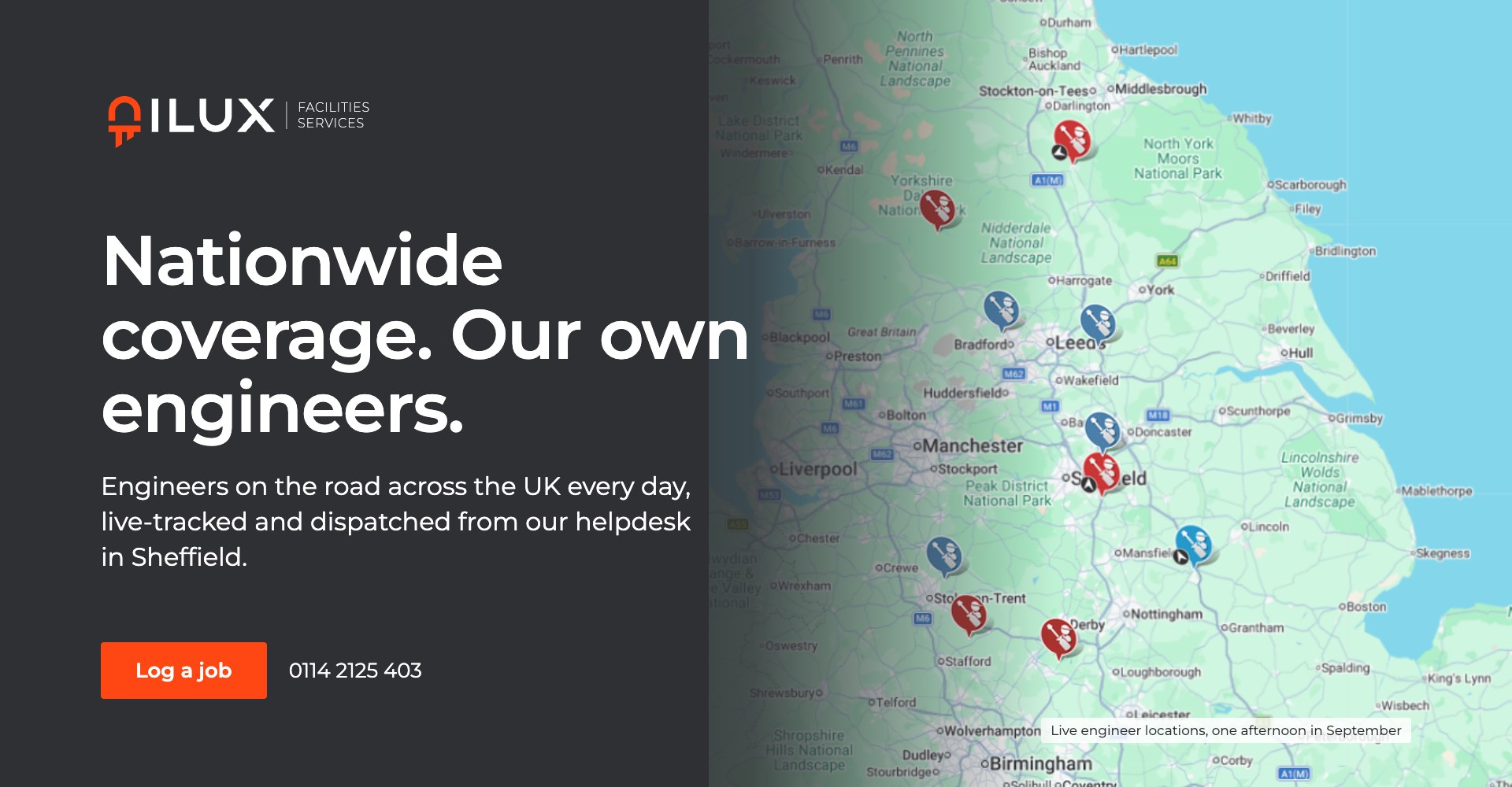 Nationwide coverage, our own engineers: map of live engineer locations across the UK
