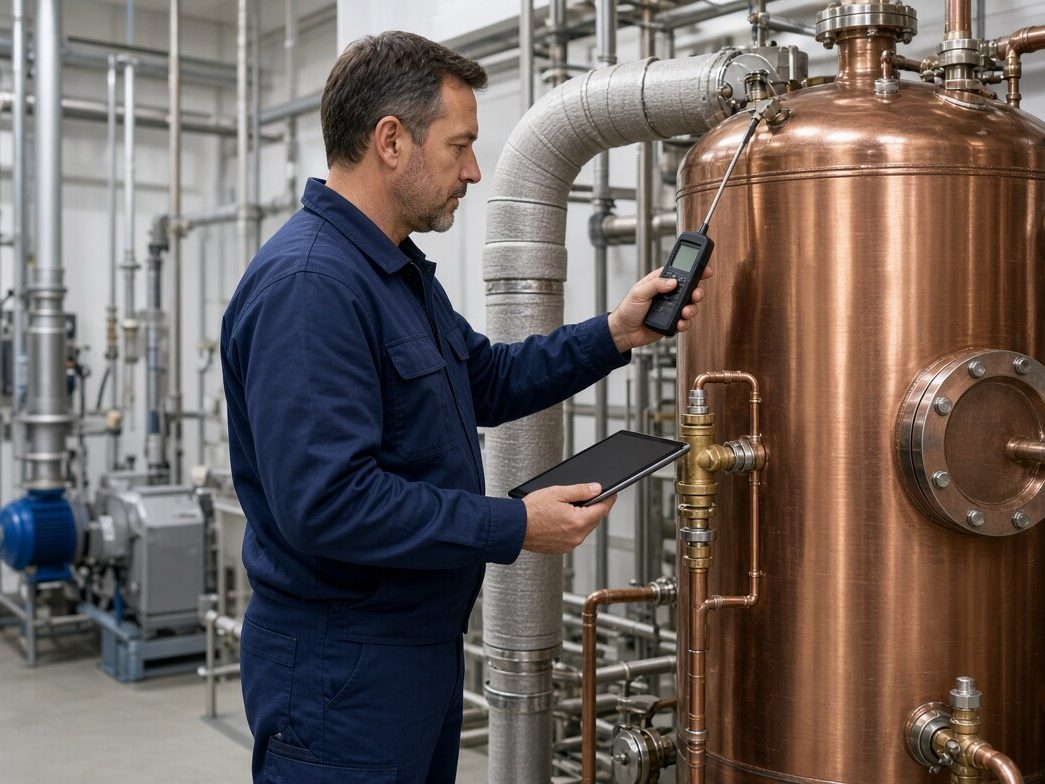 An engineer checking a hot water cylinder