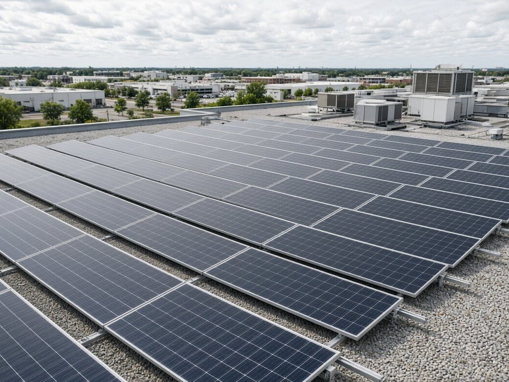 Solar panels on a commercial roof